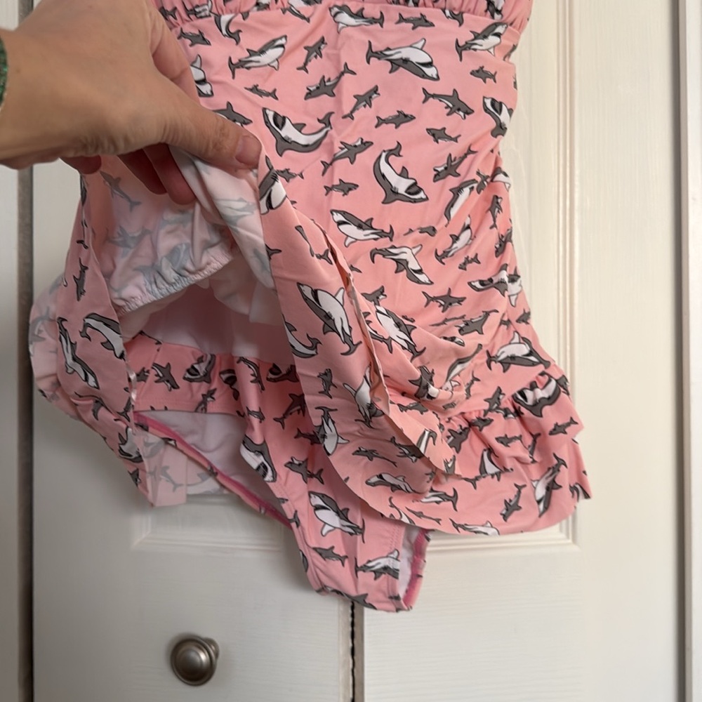 Shark Swimsuit One Piece Vintage Pinup Style Ruffle Skirt - Picture 3 of 8